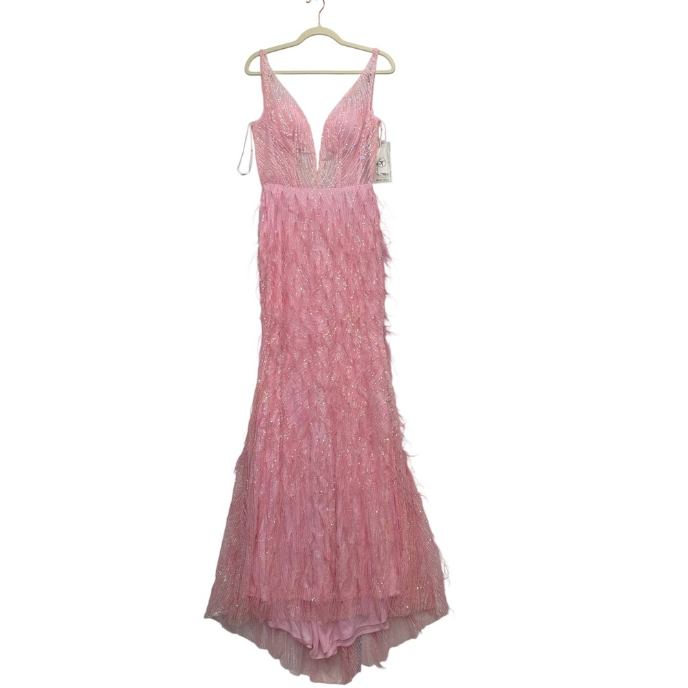 Sophia Thomas Gown Women 4 NEW Pink Sequin Feather Mermaid Formal Dress